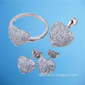 New Designed 925 Sterling Silver Micro Pave Setting Cz Pendant Earrings and Ring Jewelry Set